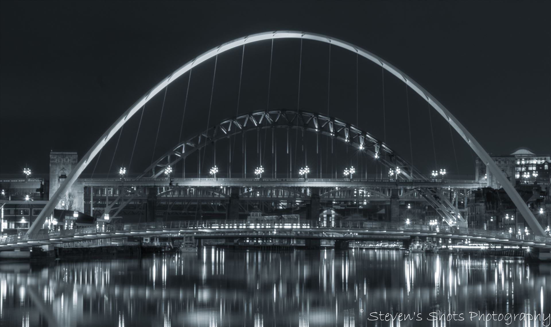 black and white millenium bridge and tyne bridge 6.3.18.jpg -  by Steven's Shots Photography