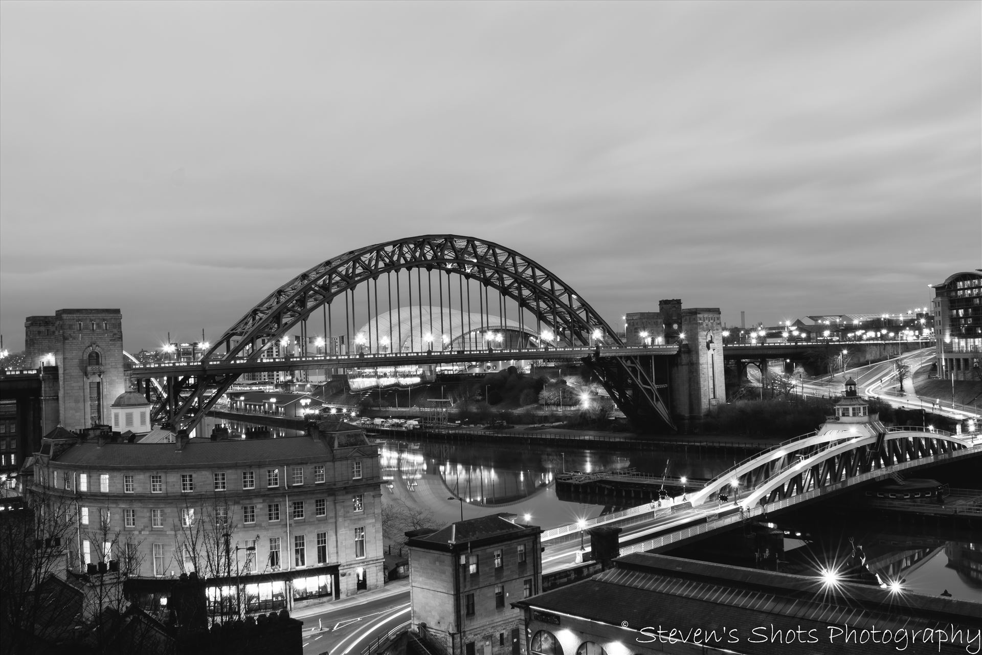 Swing bridge and Tyne bridge in black and white from the high level 6.3.18.jpg -  by Steven's Shots Photography